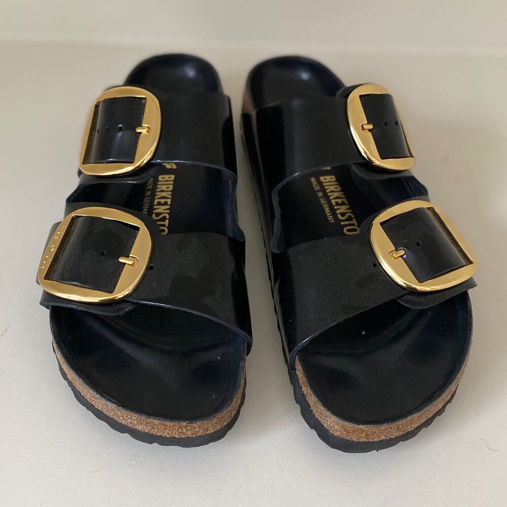 Birkenstock Arizona Big Buckle Sandal in High Shine Black Size 41 (10-10.5)